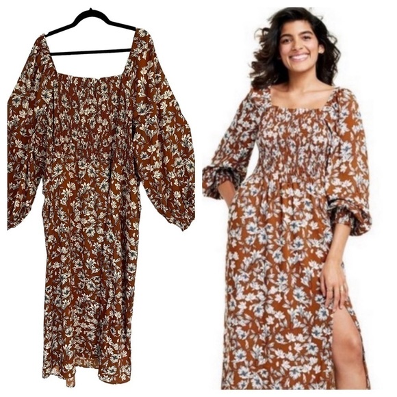 La Ligne Dresses & Skirts - 𝅺nwt La Ligne Liberty Floral Smocked Bodice Maxi Dress Brown/White Size 4XL
